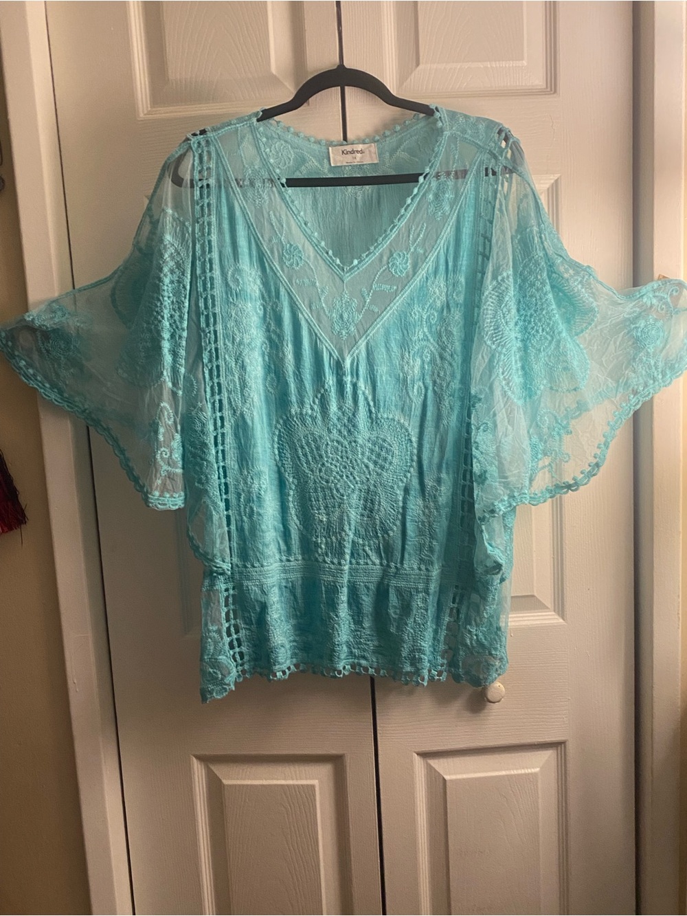 Kindred Turquoise Crochet Detail Top